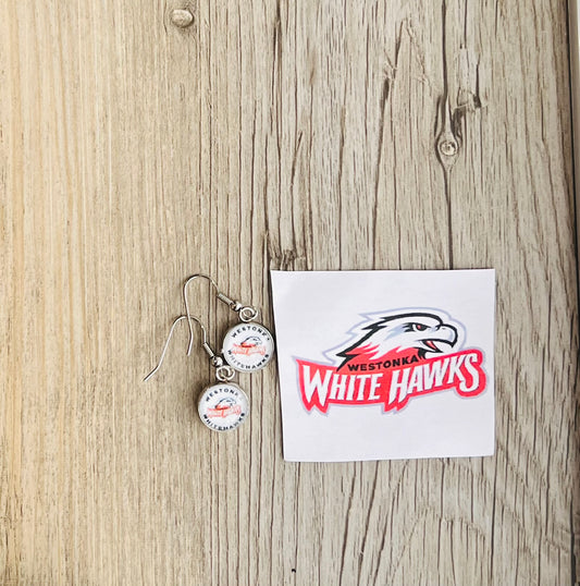 Westonka White Hawks Charm Earrings